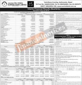 सनराइज बैंकको खुद नाफा १ अर्ब १३ कारोड रुपैयाँ - 3rd Quarterly Report -