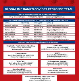 Notice Regarding Global IME Bank´s COVID-19 Response Team