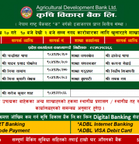 आज खुल्ला रहने शाखा कार्यालयहरु बारे कृषि विकास बैंकको सूचना
