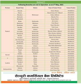 आज खुल्ला नरहने शाखा कार्यालयहरु बारे सेञ्चुरी बैंकको सूचना