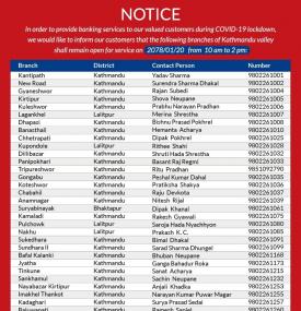 Notice for our valued customers on branches opening inside valley on 3rd May 2021.