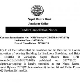 Notice Regarding Tender Cancellation