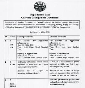 First Amendment on the bidding document of “Prequalification of Bidders for Designing, Printing...
