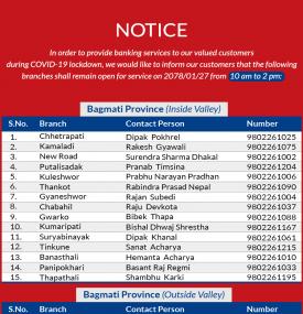 Notice regarding Branches opening for service on 10th May 2021.