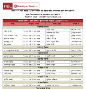 हिमालयन बैंकको आज खुल्ला रहने शाखा समयबारे सूचना