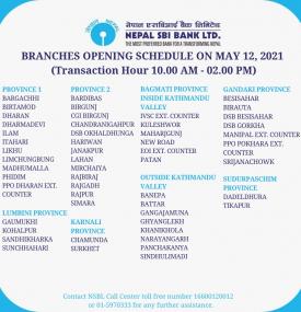 Branches Opening Schedule on May 12, 2021 !!