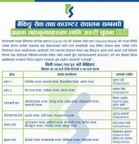 कामना सेवा विकास बैंकको खुल्ला रहने शाखासमयबारे सूचना