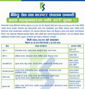 ०२ गते, आइतबार देहाय बमोजिम शाखाहरु खुल्ला रहने व्यहोरा ग्राहक महानुभावहरुमा जानकारी गराउँदछौं ।