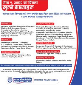 नेपाल बैंकको आज खुल्ला रहने शाखासमयबारे सूचना