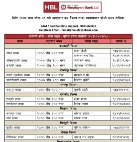 हिमालयन बैंकको आज खुल्ला रहने शाखा समयबारे सूचना