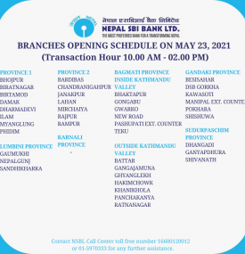 Branches Opening Schedule on May 23, 2021 !!