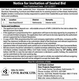 Notice for Invitation of Sealed Bid