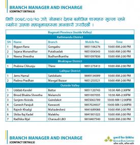 कुमारी बैंकको शाखाहरु खुल्ला रहने बारेको सूचना (Province 1-7)