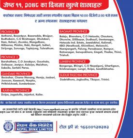 नेपाल बैंकको आज खुल्ला रहने शाखासमयबारे सूचना (Banking Hours)