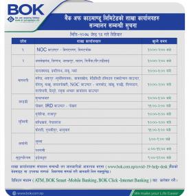 बैंक अफ काठमाण्डू लिमिटेडको शाखा कार्यालयहरू संचालन सम्बन्धी सूचना !!