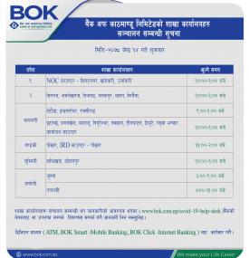 बैंक अफ काठमाण्डू लिमिटेडको शाखा कार्यालयहरू संचालन सम्बन्धी सूचना !!