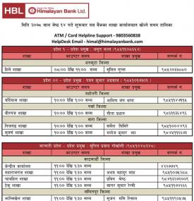हिमालयन बैंकको आज शुक्रबार खुल्ला रहने शाखा समयबारे सूचना