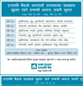 Branch opening schedule for Jestha 14, 2078
