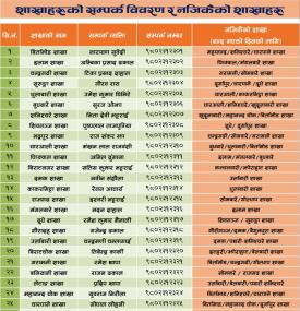 शाखाहरुको सम्पर्क विवरण र नजिकैको शाखाहरुबारे जानकारी