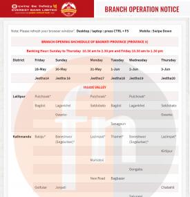 एभरेष्ट बैंकको आज खुल्ला रहने शाखा समयबारे सूचना
