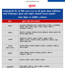 माछापुच्छ्रे बैंकको आज खुल्ला रहने शाखा समयबारे सूचना - MBL Banking Hours -