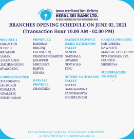 Branches Opening Schedule on June 02, 2021 !!