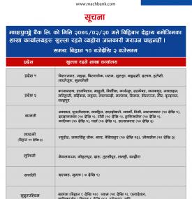 	 माछापुच्छ्रे बैंकको आज खुल्ला रहने शाखा समयबारे सूचना - MBL Banking Hours -