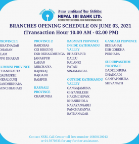 Branches Opening Schedule on June 03, 2021 !!