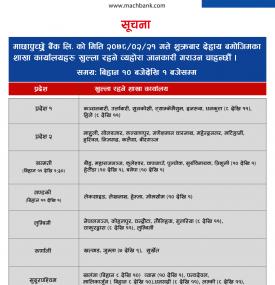 माछापुच्छ्रे बैंकको आज खुल्ला रहने शाखा समयबारे सूचना - MBL Banking Hours -