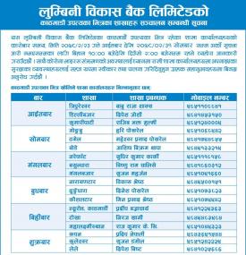 Lumbini Branch Opening Schedule