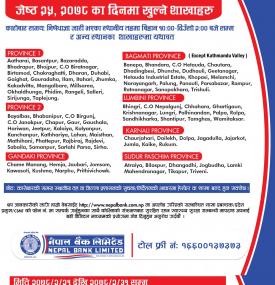 नेपाल बैंकको आज खुल्ला रहने शाखासमयबारे सूचना (NBL Banking Hours)