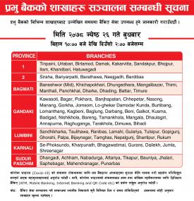 Prabhu Bank Banking Hours Notice
