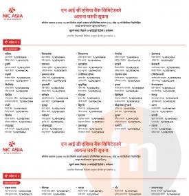 एन आई सी एशिया बैंकको शाखाहरु खुल्ने सम्बन्धि सूचना - Banking Hours (Province 1 -7)