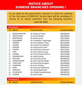 Sunrise Branch Opening Notice (Province 1 to 7)