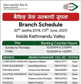 Branch Opening Schedule