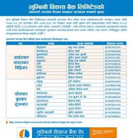 Lumbini Branch Opening Schedule (Inside KTM Valley)