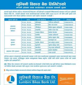 Lumbini Branch Opening Schedule (Province 1 to 7)