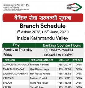 Branch Opening Schedule