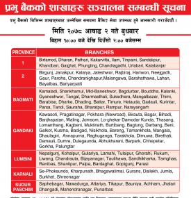 Prabhu बैंकको शाखाहरु खुल्ला रहने सूचना
