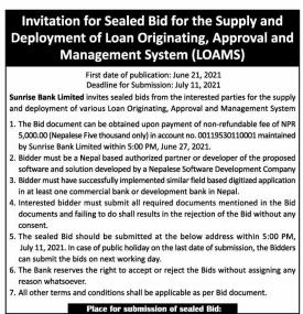 Invitation for Sealed Bid for the Supply and Deployment of Loan Originating, Approval and Management