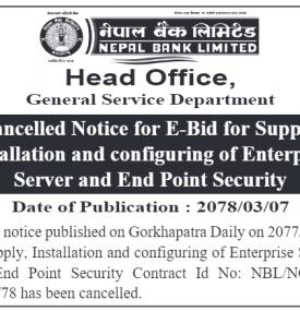 Cancelled Notice for e-Bid