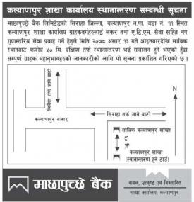 माछापुच्छ्रे बैंकको शाखा कार्यालय स्थानान्तरण सम्बन्धी सूचना