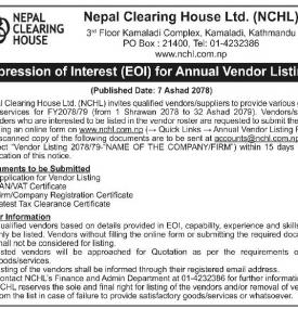 Expression on Interest (EOI) for Annual Vendor Listing