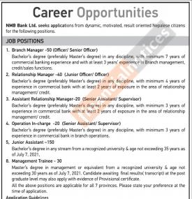 एनएमबी बैंकमा ठूलो संख्यामा कर्मचारी आवश्यकता - Banking Career -