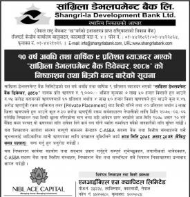 सांग्रिला डेभलपमेण्ट बैंक डिवेन्चर, २०८७ को निष्काशन तथा विक्रि बन्दबारे सूचना