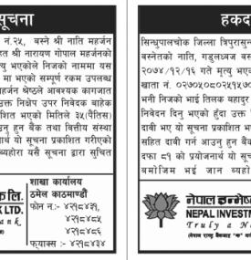 हकदावीको सूचना- NIBL