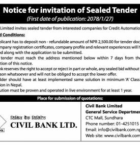 Notice for Invitation of Sealed Tender