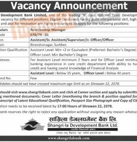 विकास बैंकमा रोजगारीको अवसर - Job Vacancy -