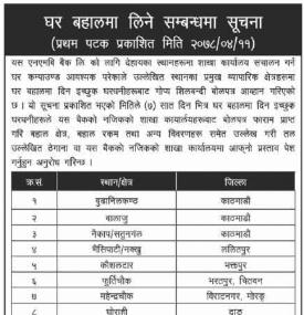 एनएबि बैंकको घर बहालमा लिने सम्ब्न्धी सूचना