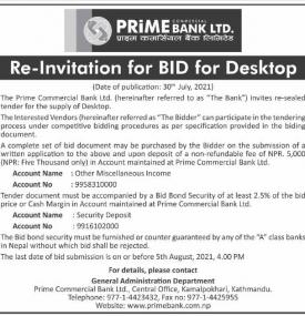 Re-Invitation for Bid for Desktop